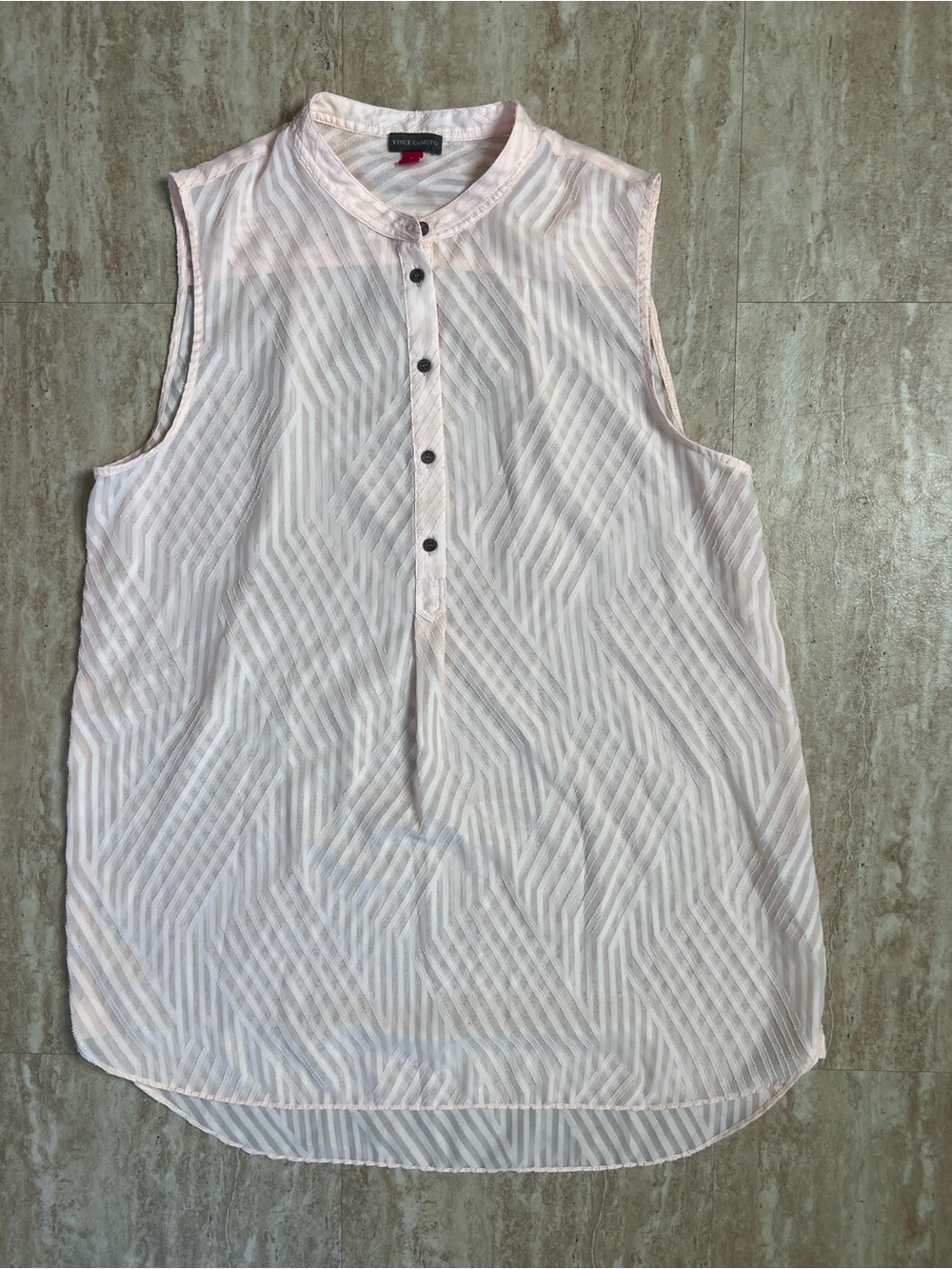 Vince Camuto Pale Pink Sheer Sleeveless Cross Striped Tunic Dress L